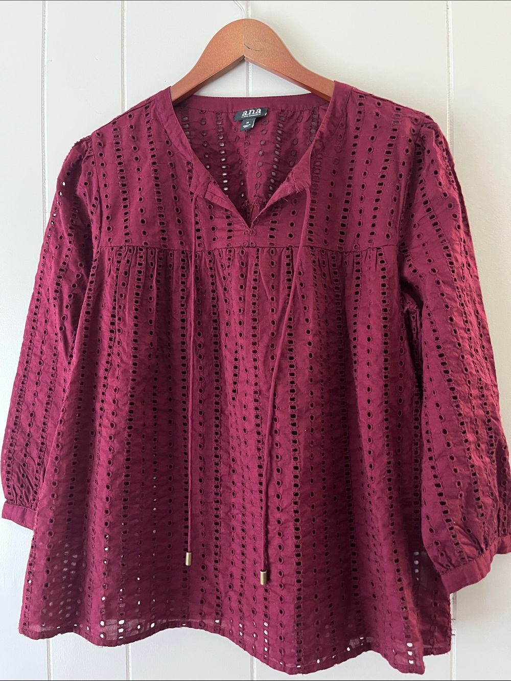 a.n.a Wine Eyelet Peasant Tunic
